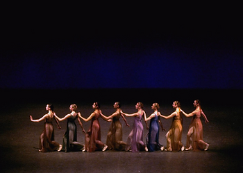 Stephanie Saland, Simon Schumacher, Helene Alexopolous, Jerri Kumery, Kyra Nichols, Maria Calegari, Victoria Hall, Florence Ftizgerald. Photo by Martha Swioe, 1984.