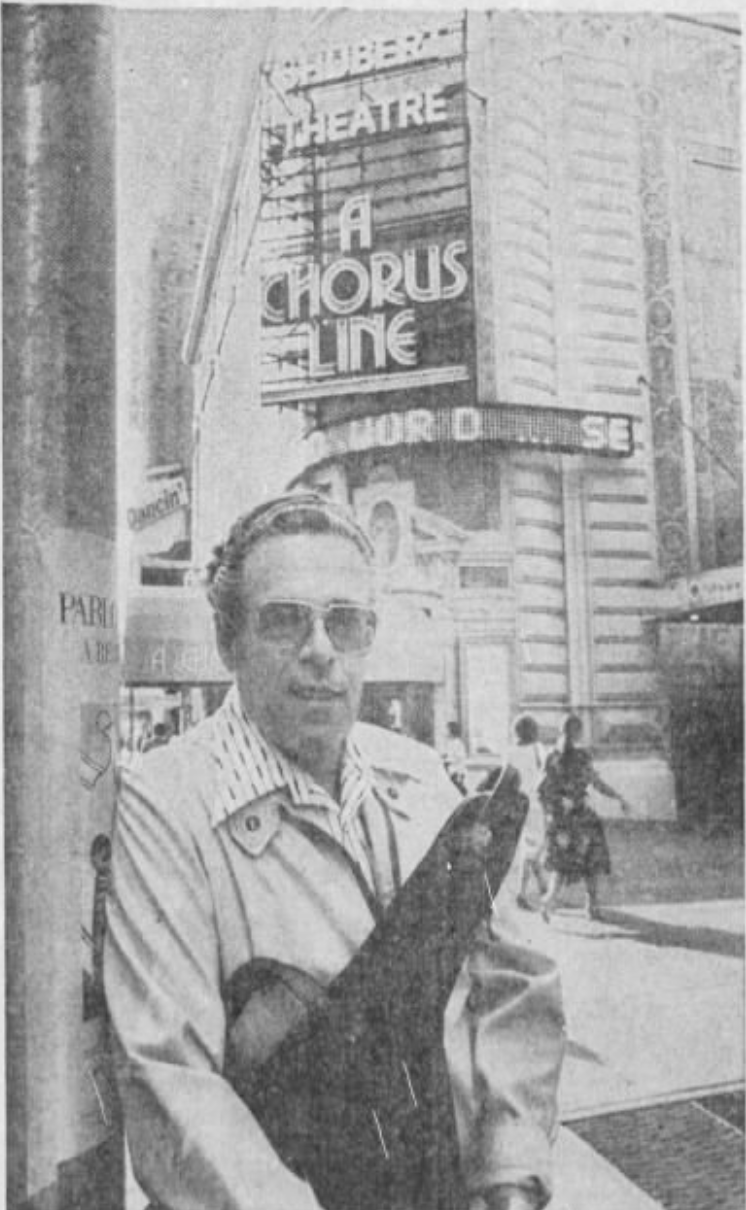 Buzz Brauner in front of the Shubert Theatre. Photo by Rich Gigli - Bergen Record - 1980