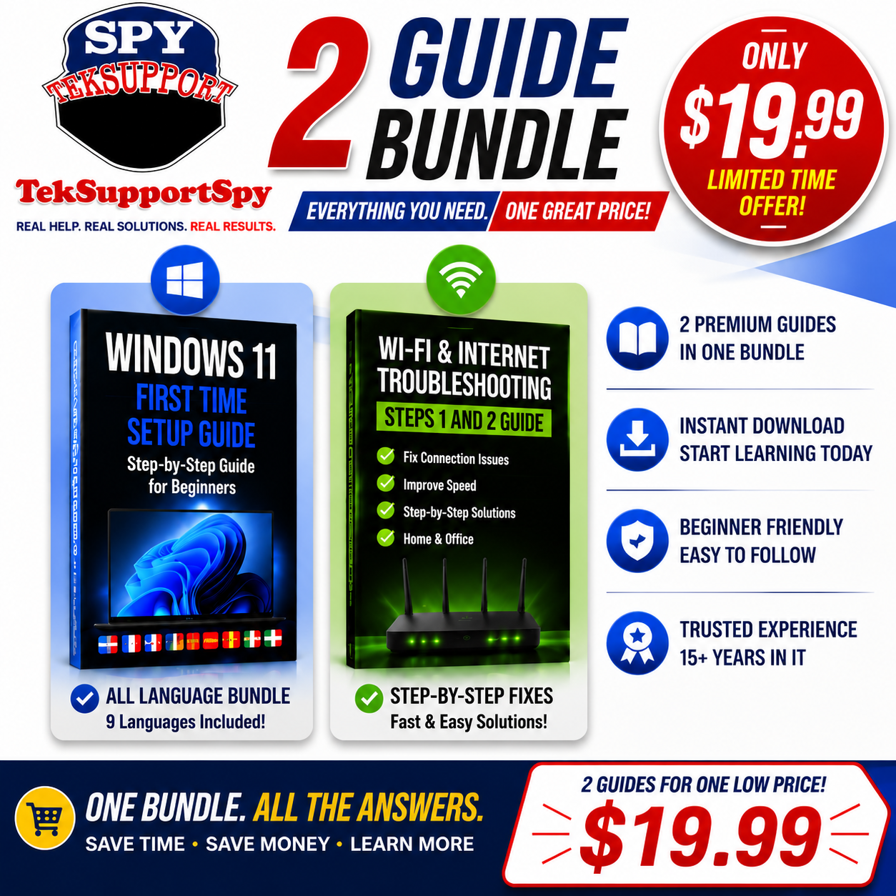 Windows 11 Setup Bundle with step-by-step Windows 11 setup and Wi-Fi troubleshooting guides for beginners by TekSupportSpy