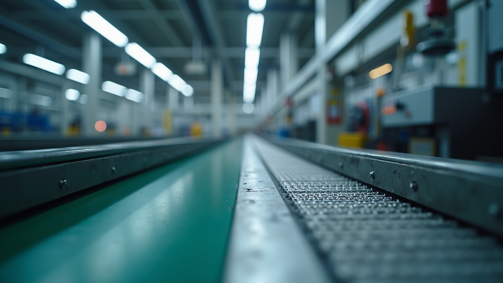 Eye-level view of a modern manufacturing assembly line