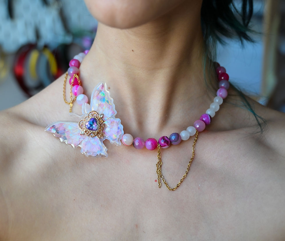Миниатюра: Butterfly necklace  - розово 