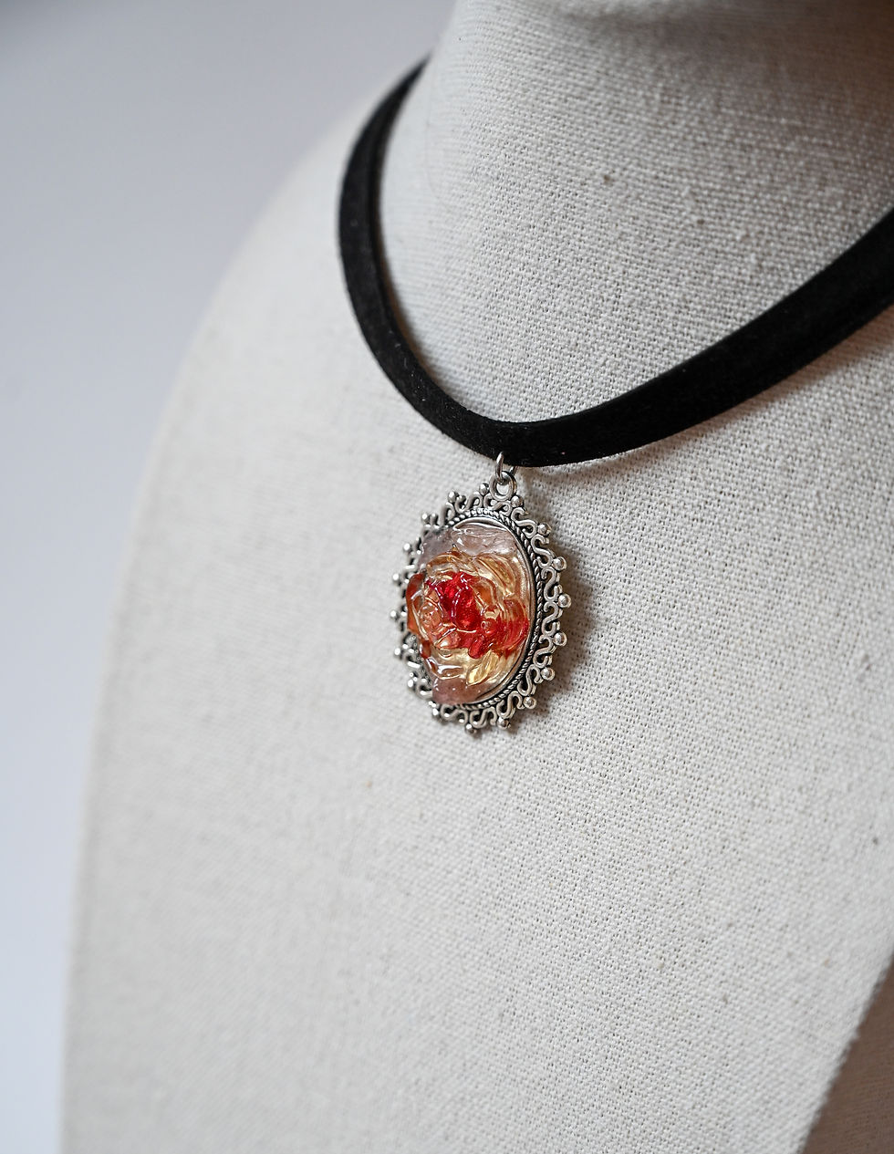 Миниатюра: Чоукър с роза и розов кварц 