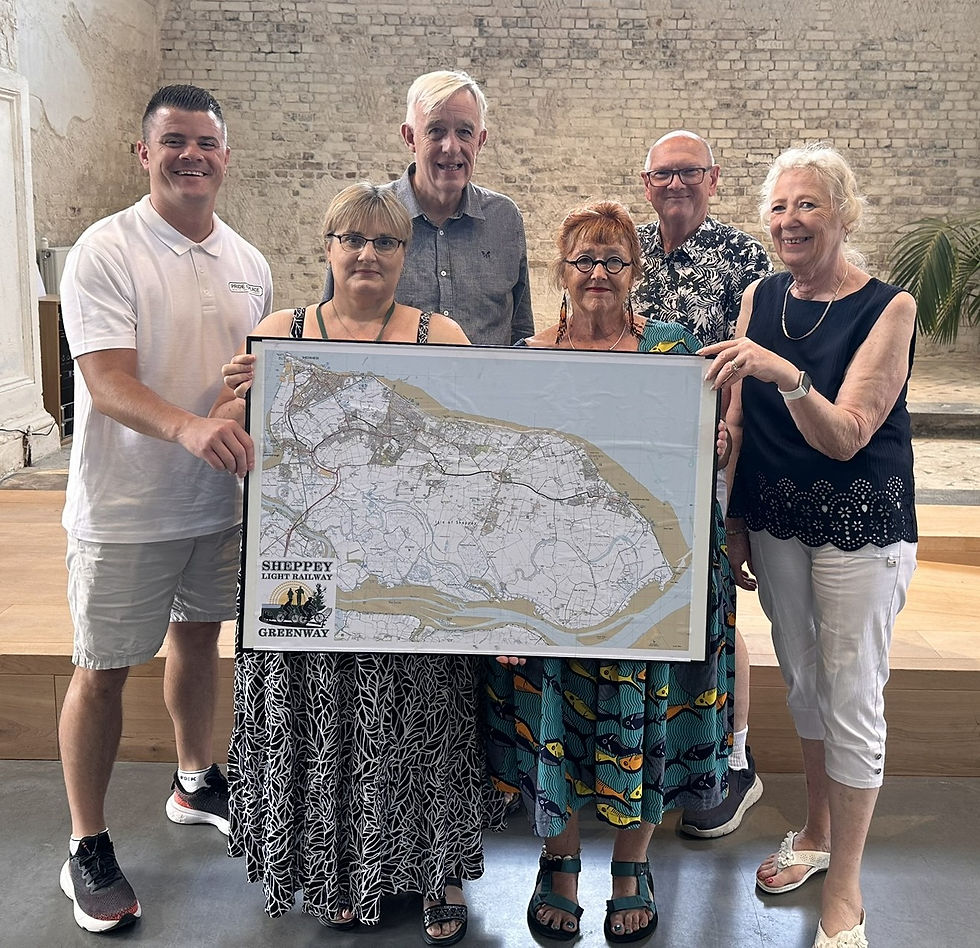 Ashley Jones, left, from Pride in Place met members of the Sheppey Light Railway Greenway team at IslandWorks in Sheerness Dockyard Church