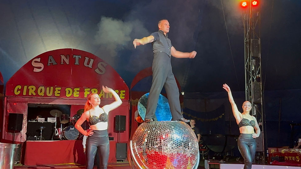 Magician David Nery appearing from a firey glitter ball at Santus Circus on Sheppey. Picture: John Nurden
