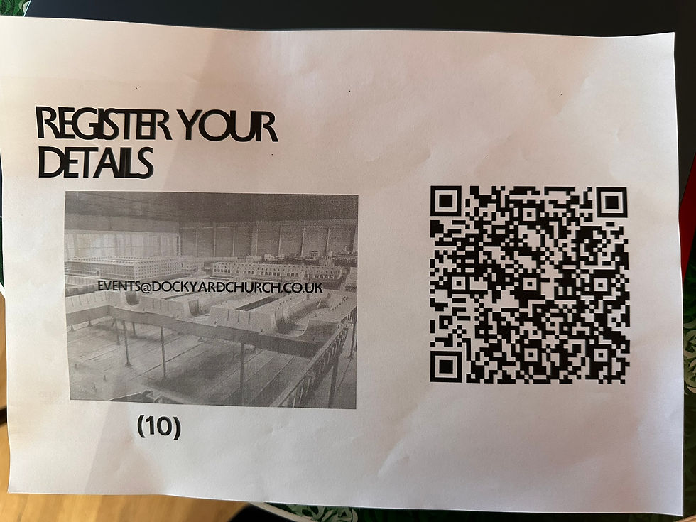 QR code and email address to register details with the Sheerness Dockyard Preservation Trust