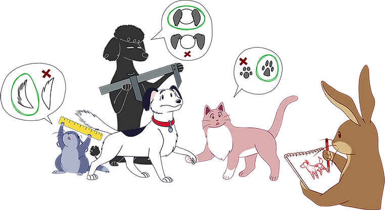 Artists collaborate on various aspects of the character design.