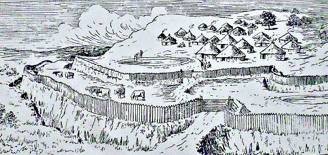 Clever Boia Hillfort, artist impression from The Journal of Antiquities
