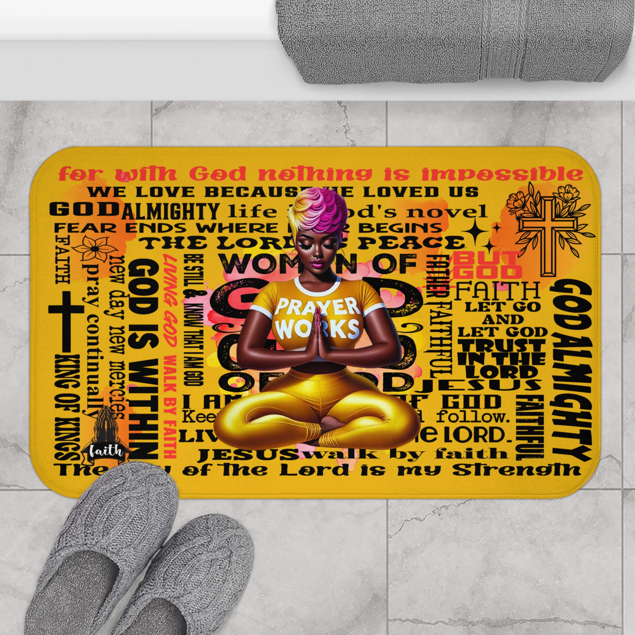 Inspirational Faith Bath Mat - Colorful Prayer Design for Spiritual Spaces