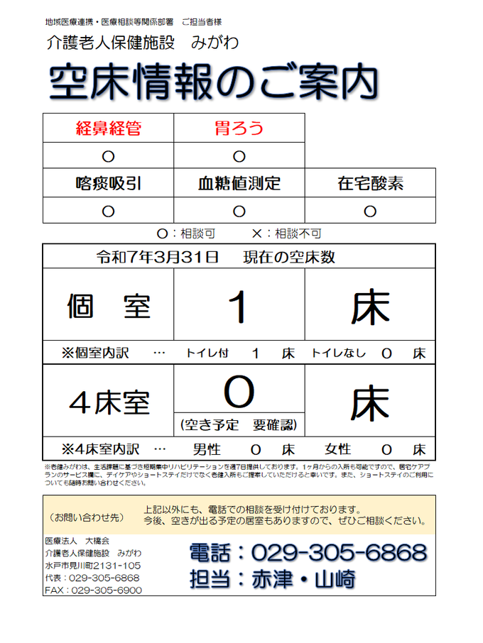 空床情報のご案内