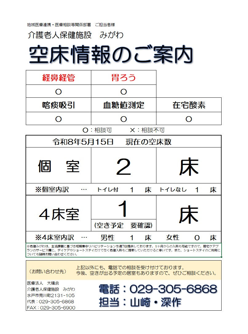 空床情報のご案内