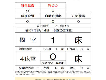 空床情報のご案内