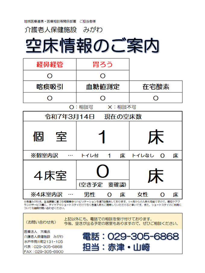 空床情報のご案内