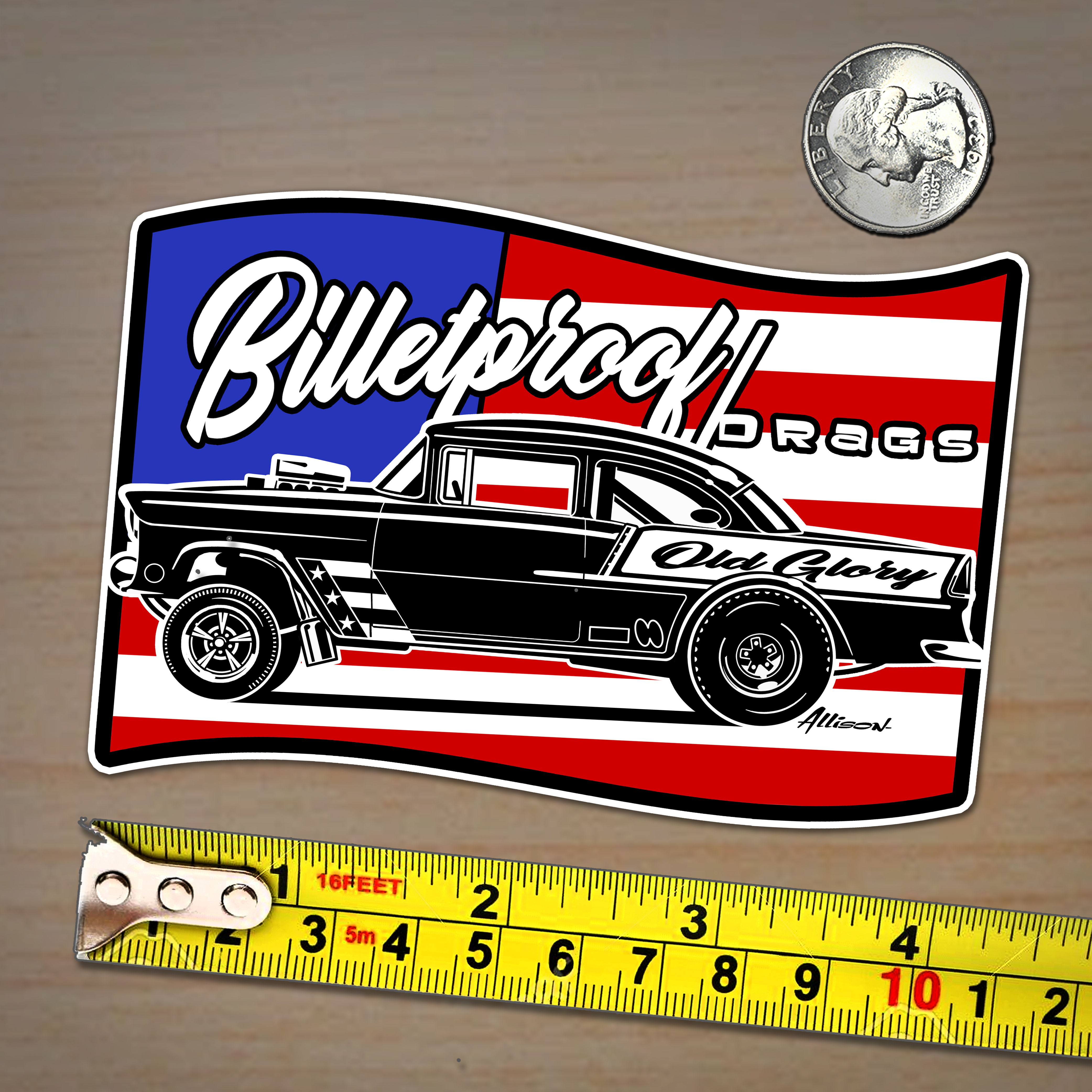 OLD GLORY BILLETPROOF DRAGS STICKER