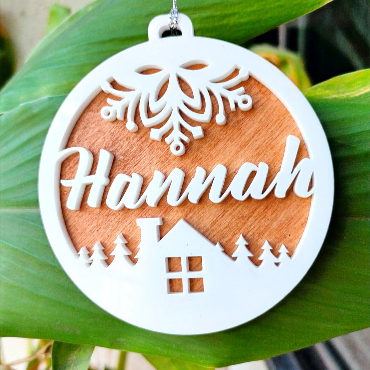 CARVEGLOW® Personalized 3D Wood & Acrylic Christmas Ornament - Snowflake House