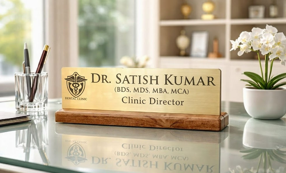 Thumbnail: CARVEGLOW® Engraved Desktop Nameplate Matte Gold Acrylic with Wooden Stand