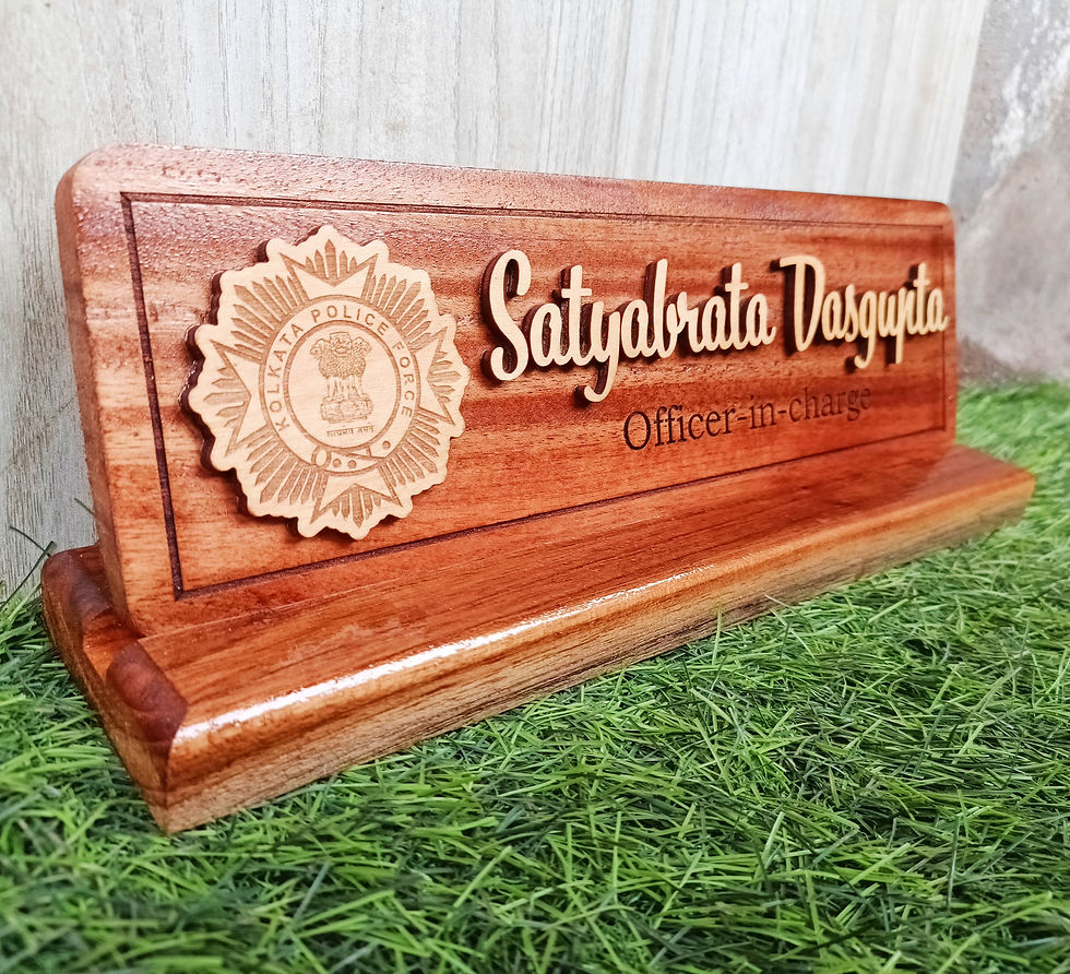 Thumbnail: CARVEGLOW® Raised Text Wooden Desktop Name Plate for Home/Office with Stand