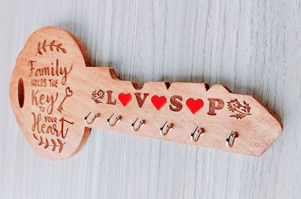 Thumbnail: CARVEGLOW® Key Shaped Wooden Wall Mounted Key Holder