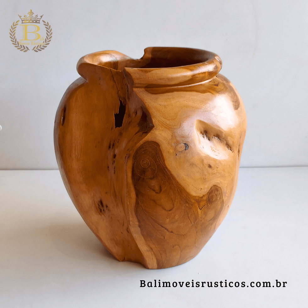 Vaso rústico Bali de 26 cm esculpido em tronco de madeira maciça de teca, V26-1 da Bali Móveis Rústicos.