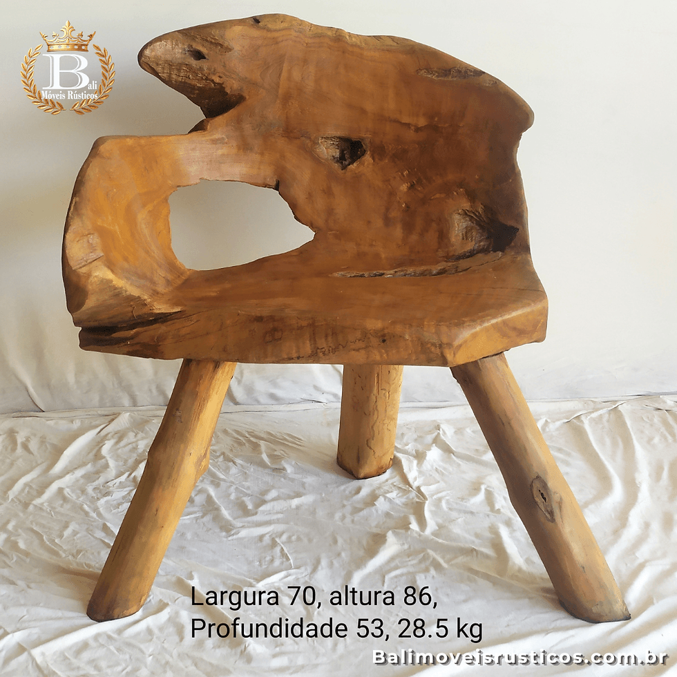 Banco rústico de tronco de madeira Teca original de Bali, modelo orgânico B1-86largura da Bali Móveis Rústicos.