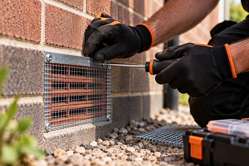 Rodent proofing fitted to an air brick to help prevent rats and mice entering a property