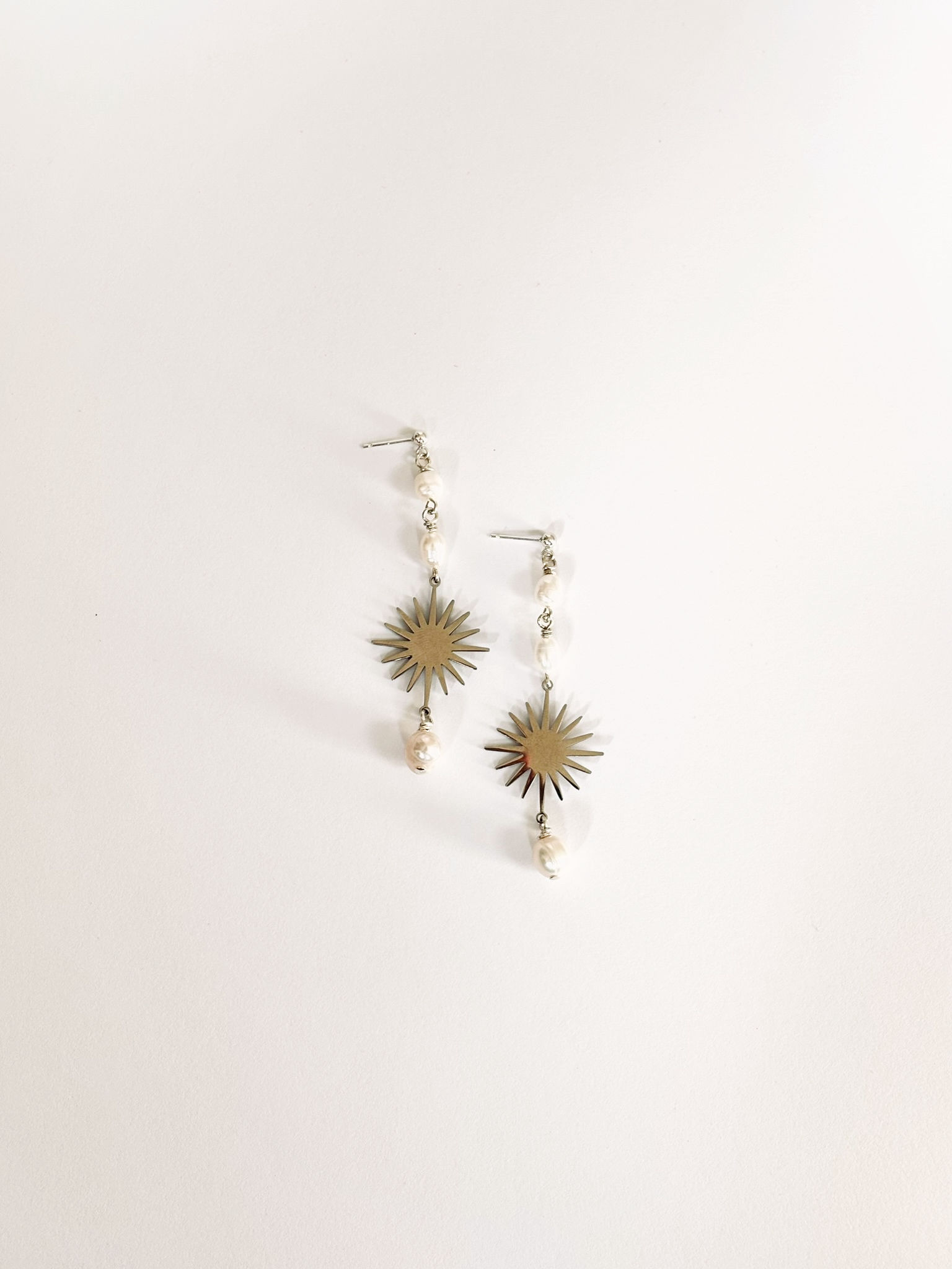 Silver Starburst Pearl Earrings