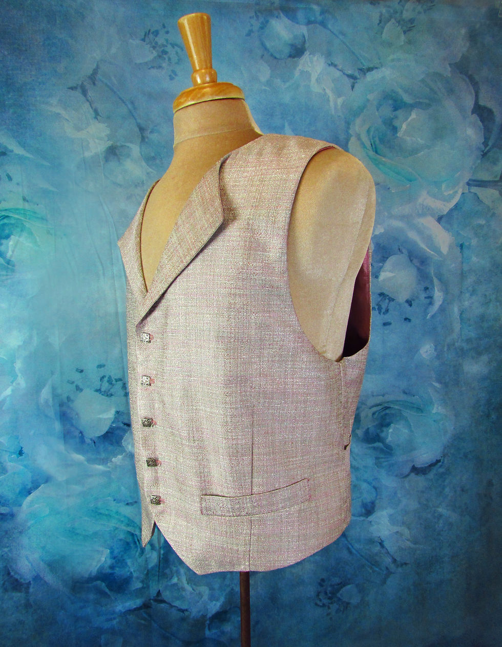 Thumbnail: Pink Silk Tweed Vest | Victorian Vest | Pink Waistcoat | Vest with Collar