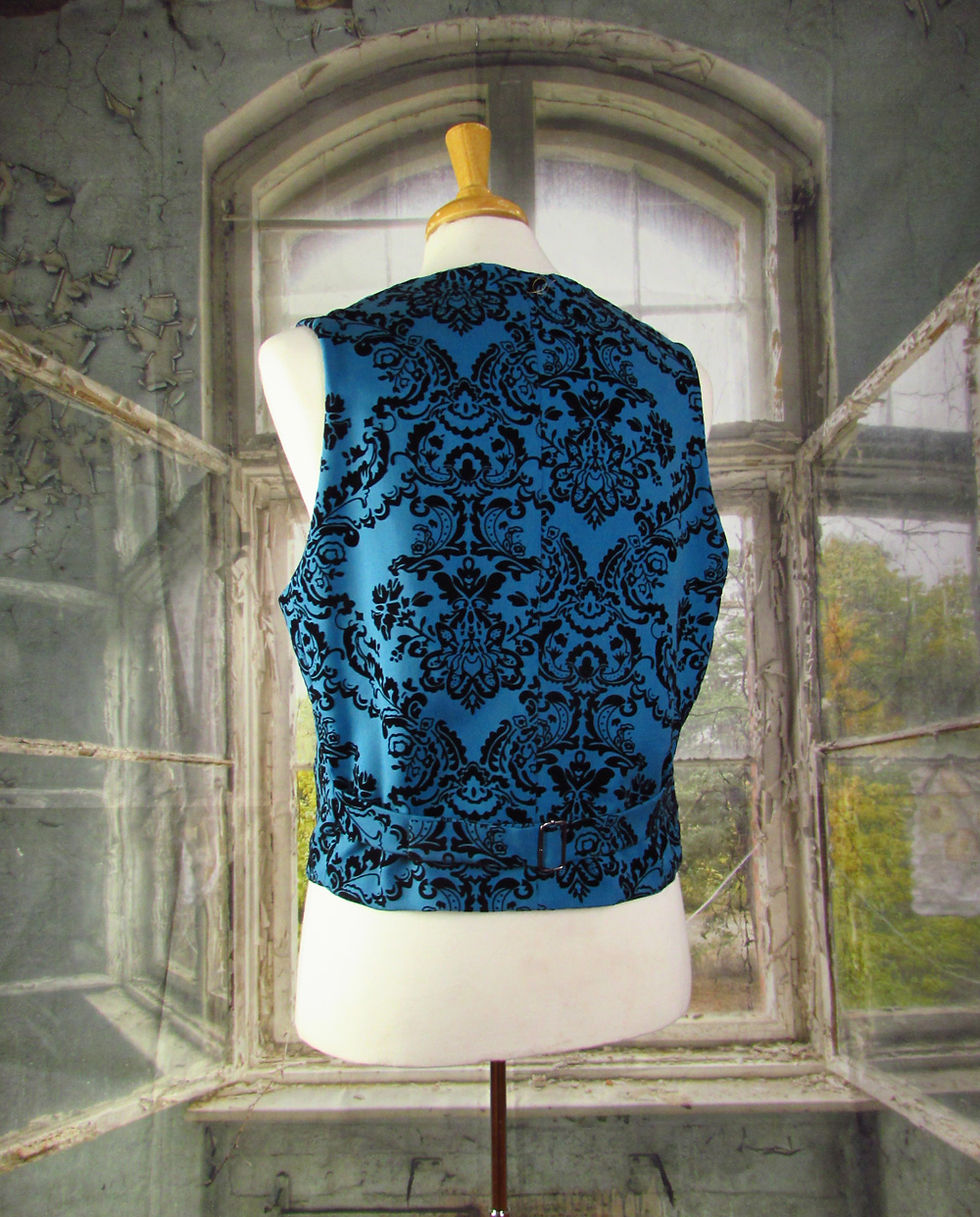 Teal and Black Flocked Velvet Vest