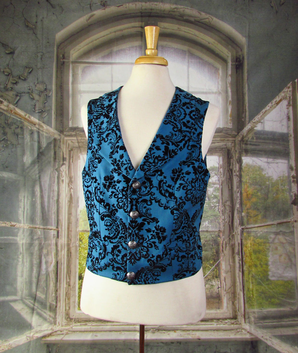 Teal and Black Flocked Velvet Vest