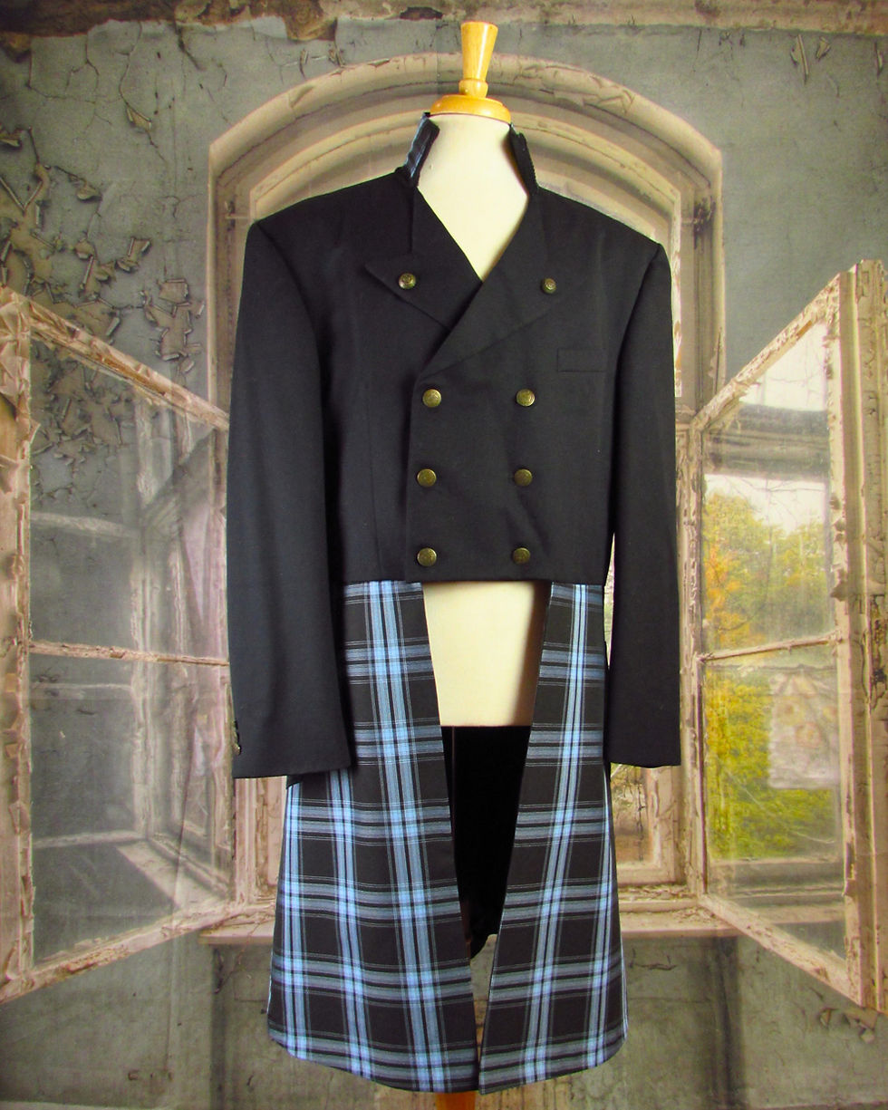 Reimagined Navy Blue and Plaid Cutaway Coat