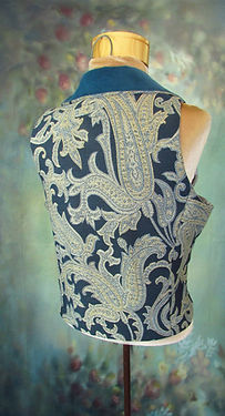 Handmade Teal Velvet and Silver Brocade Vest