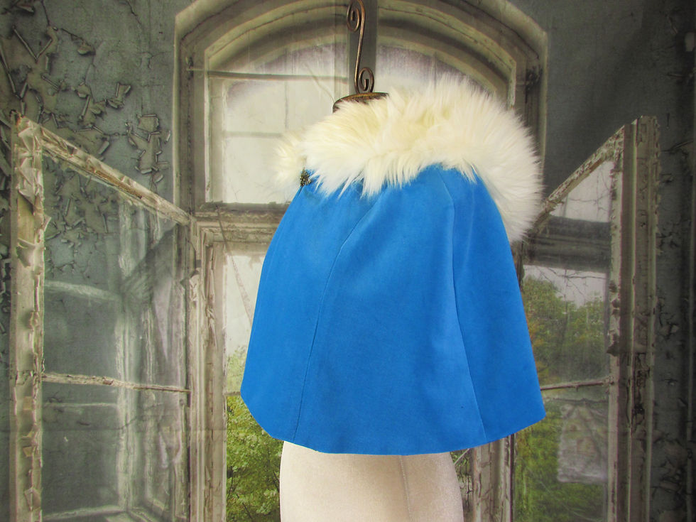 Thumbnail: Blue Velvet Capelet | Fur Trim Cape | Short Cape | Victorian Shoulder Cape | Lor