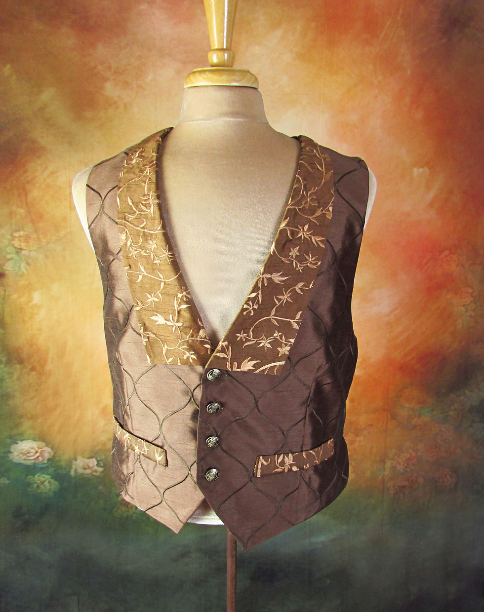 Brown Taffeta Pintuck Vest (2)
