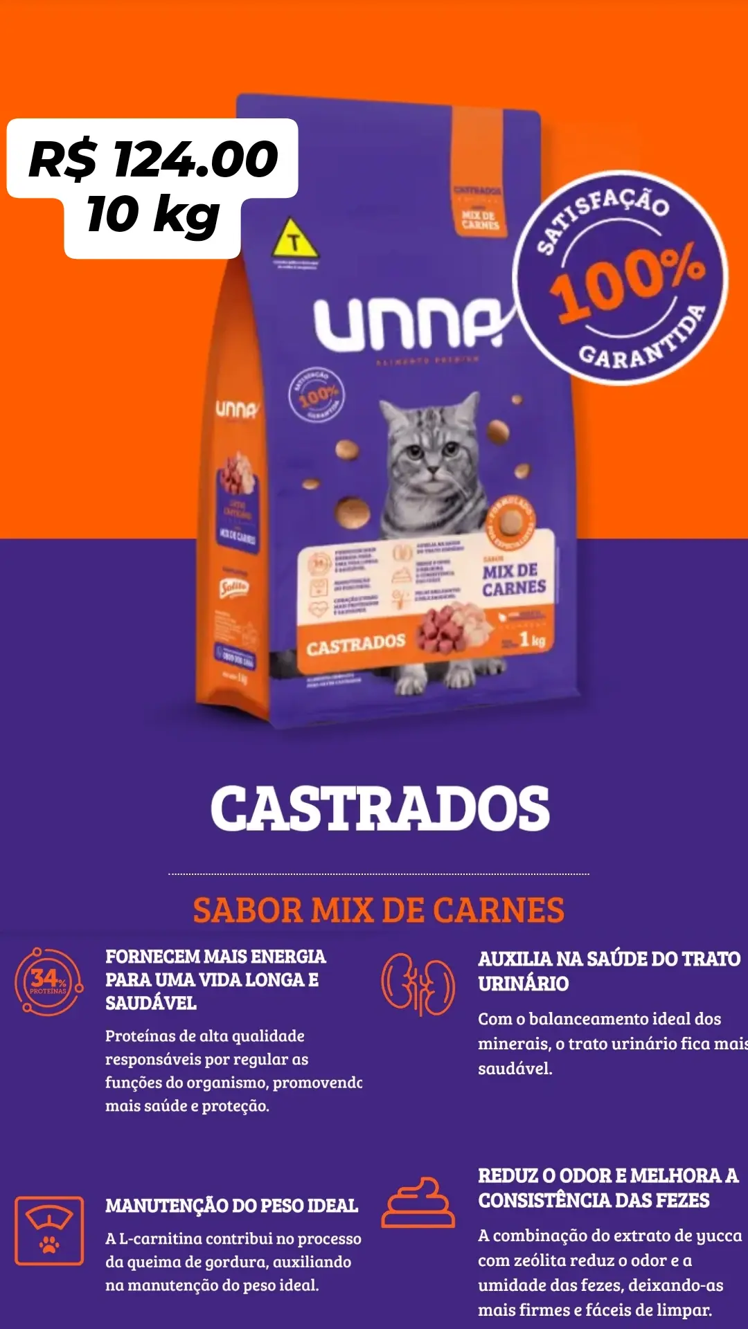 Ração Unna Castrado 10 kg Mix de Carnes