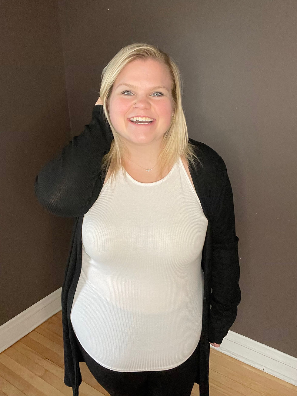 Thumbnail: Black Ribbed Knit Plus Size Duster