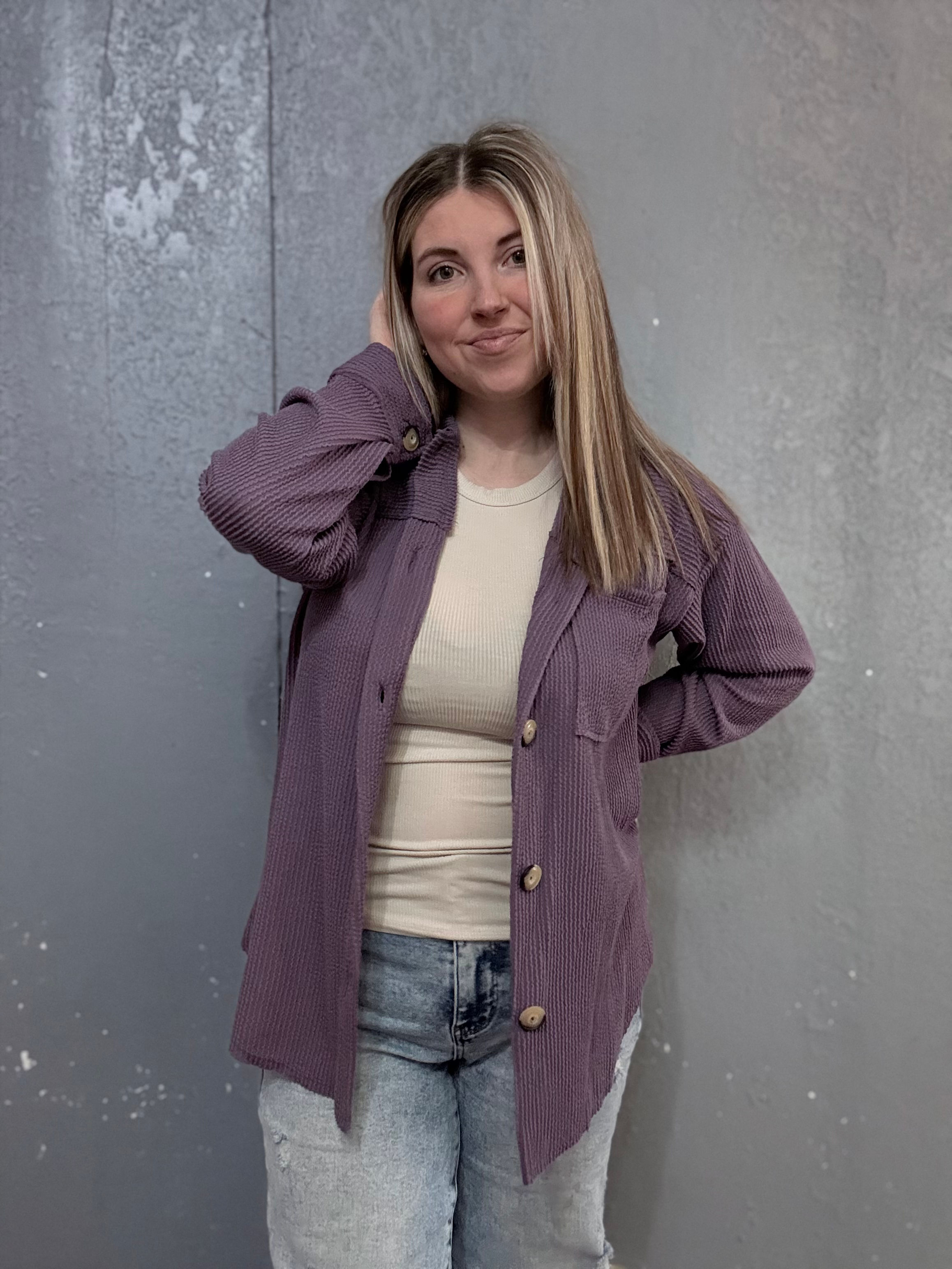 Pacific Purple Button Ribbed Top