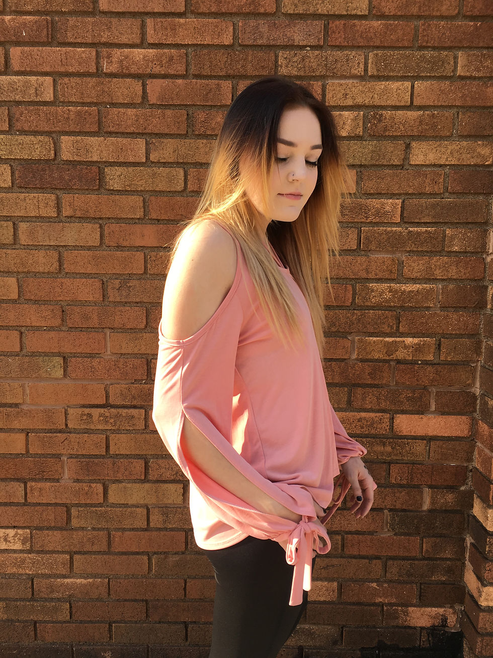 Thumbnail: Soft Contemporary Cold-Shoulder V Neck Cut Out Sleeves Top Side View