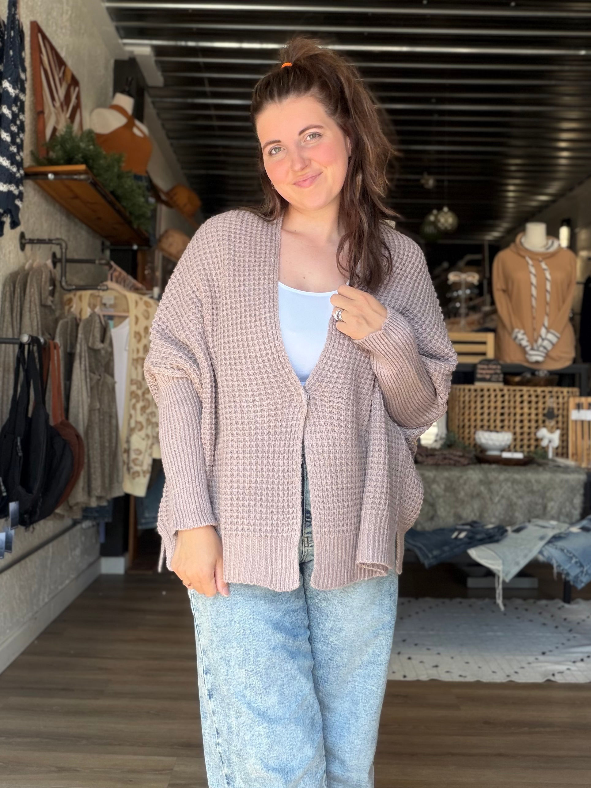 Madison Mocha Waffle Knit Cardigan