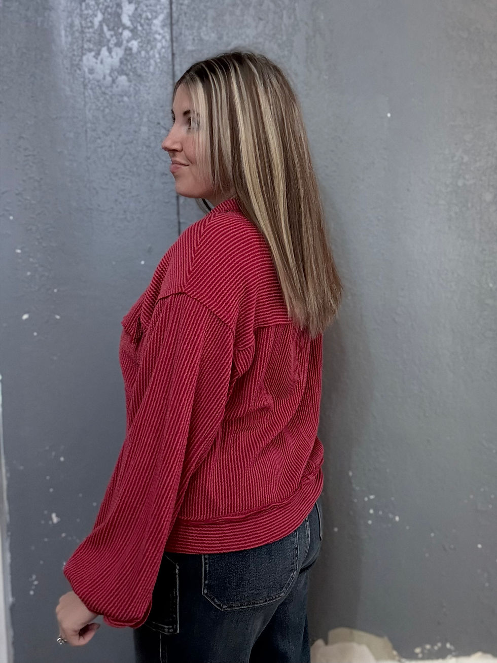 Thumbnail: Waller Wine Button Ribbed Top