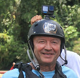 Mr Costa Rica with helment mounted camera to video the Adventure.