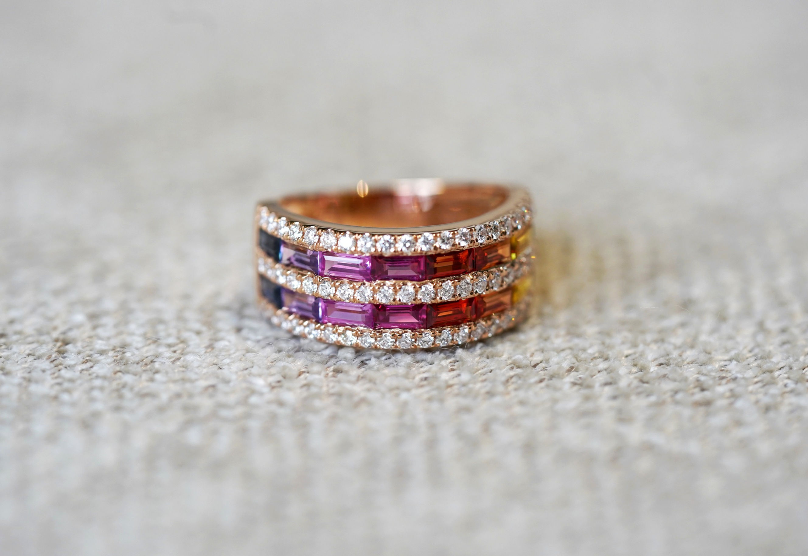 18K Rose Gold Diamond Multi Color Sapphire Ring