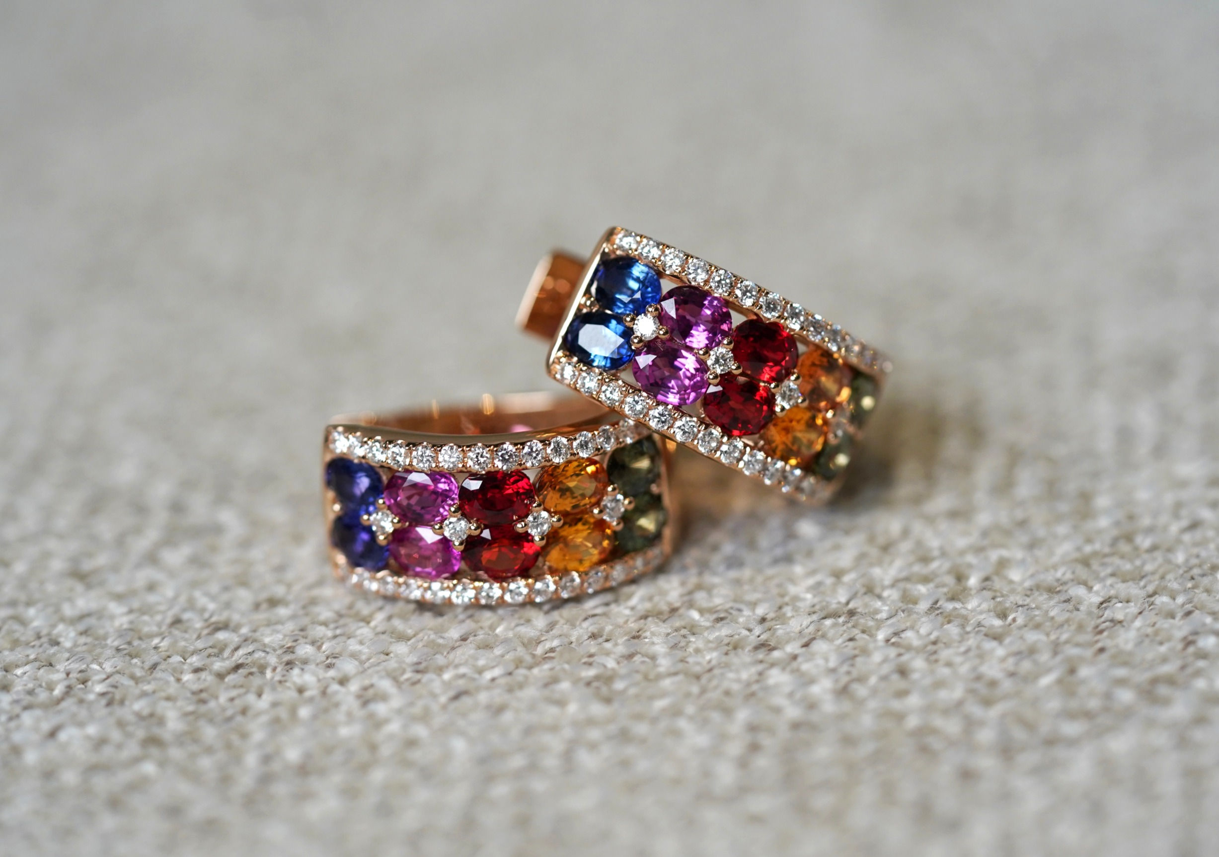 18K Rose Gold Diamond Multi Color Sapphire Earring