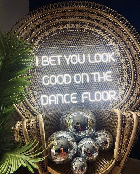 'I Bet You Look Good On The Dancefloor' neon sign; Wedding Sounds; Wedding DJ; Arctic Monkeys; Wedding DJ; Indie Wedding DJ; Alternative Wedding DJ; Alt Wedding DJ;