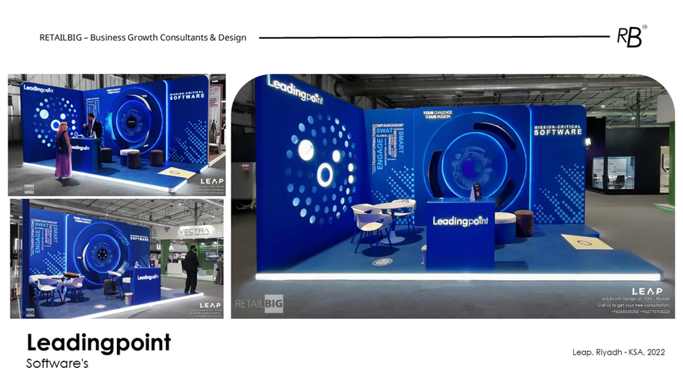 Leadingpoint Software LEAP Riyadh, Software Exhibition Booth Design Saudi Arabia, Tech Activation Architecture GCC, 6x3 Exhibition Stand Design KSA, RETAILBIG Case Studies