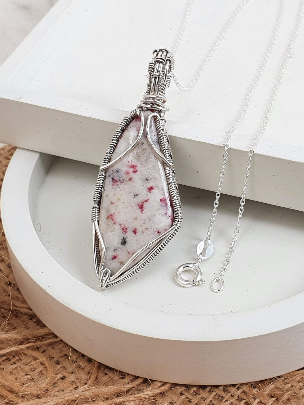 Thumbnail: Sterling silver wire wrapped necklace with Cinnabar Jasper | NL779072
