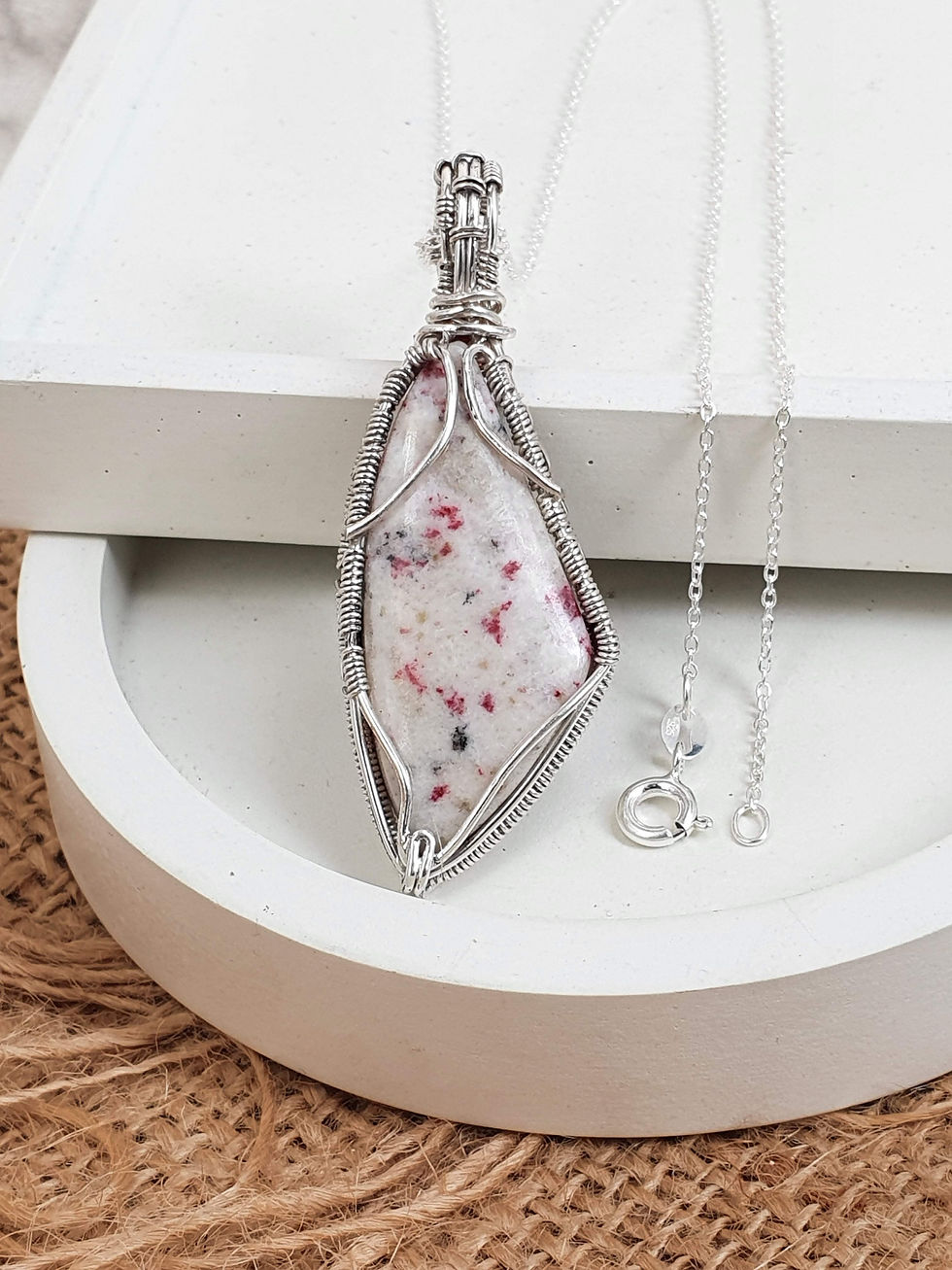 Thumbnail: Sterling silver wire wrapped necklace with Cinnabar Jasper | NL779072