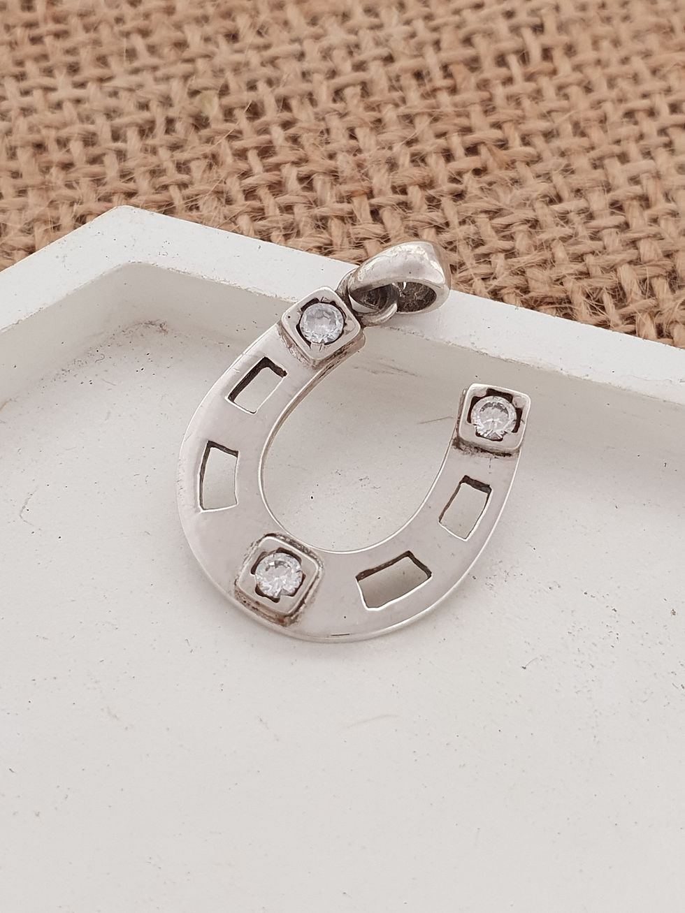 Thumbnail: Sterling silver equestrian horseshoe charm with CZ | CH557191