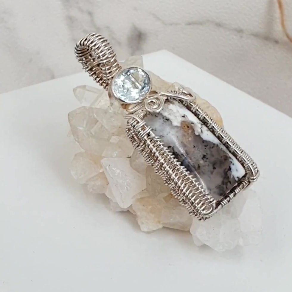 Thumbnail: Sterling silver wire wrapped necklace with Opal and Aquamarine | NL779063
