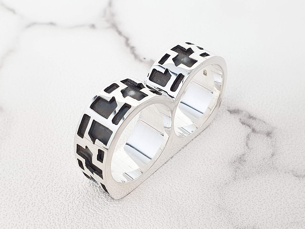 Thumbnail: Sterling silver double rings cut motif | RG667811