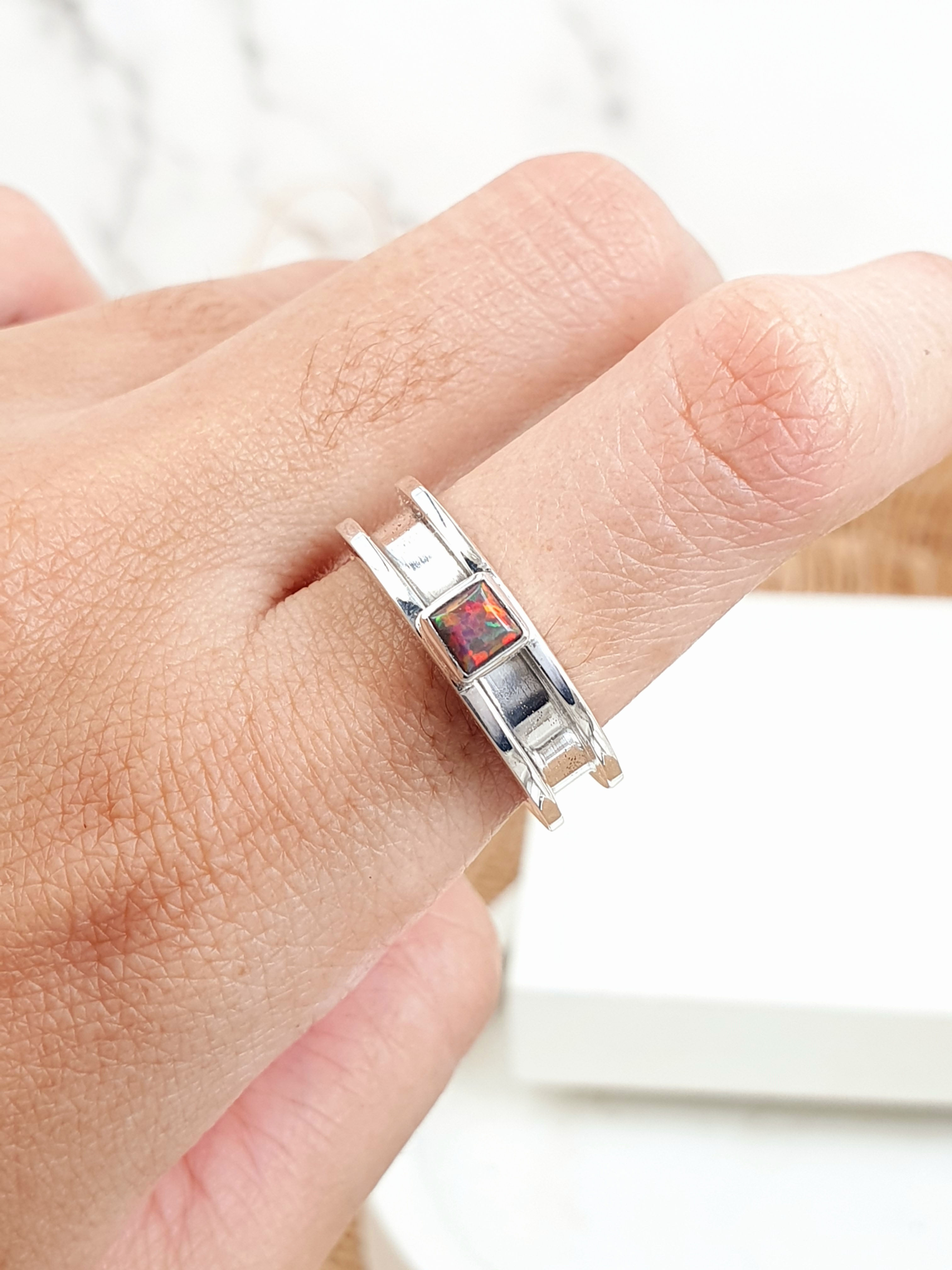 Sterling silver equestrian Ring with Synthetic Opal | RG887856