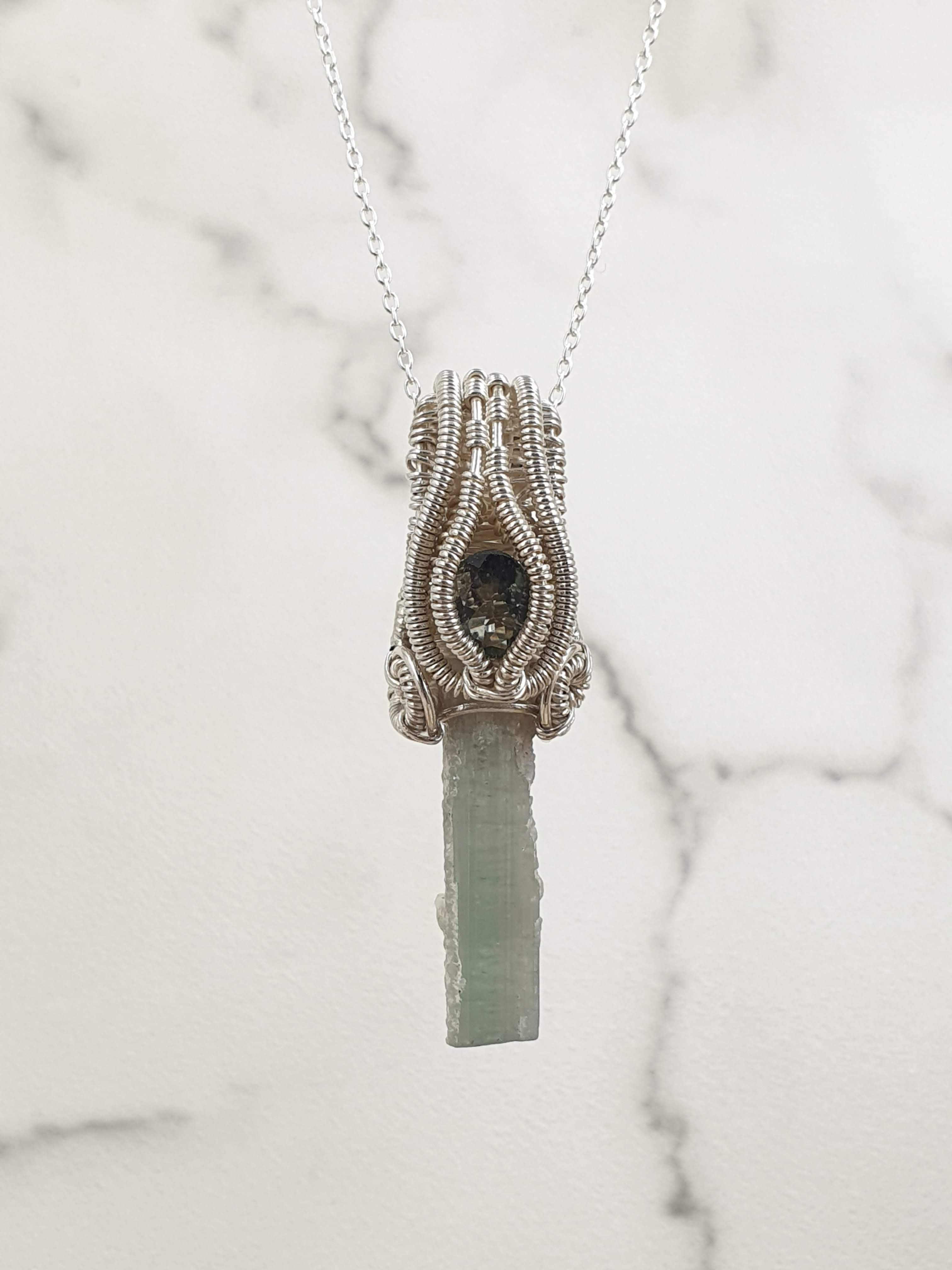 Sterling silver wire wrapped necklace with Tourmaline Crystal | NL779061